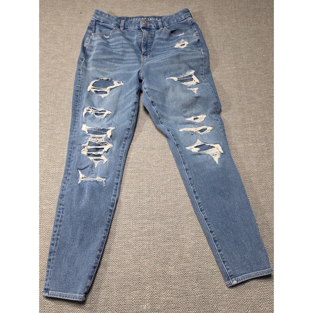 American Eagle Curvy Hi Rise Jegging Women Size 10 Blue Distressed Denim Jeans‎